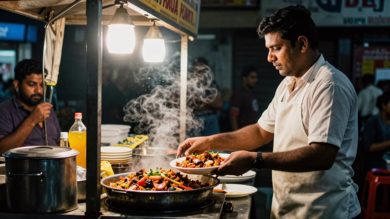 Lomo Saltado at Late At Night Light in Delhi in in Delhi, India