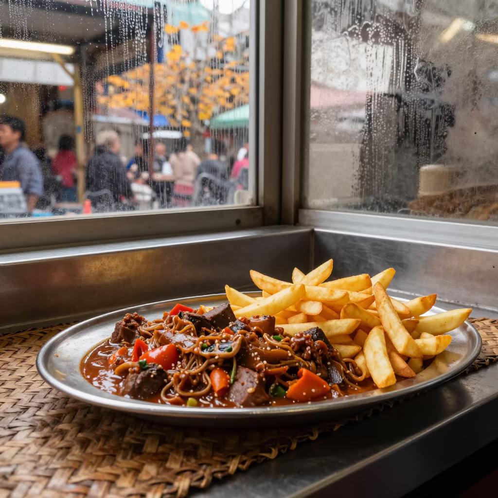 Lomo Saltado Fries Taoyuan Market Stall Autumn in at a market stall counter in Taoyuan
