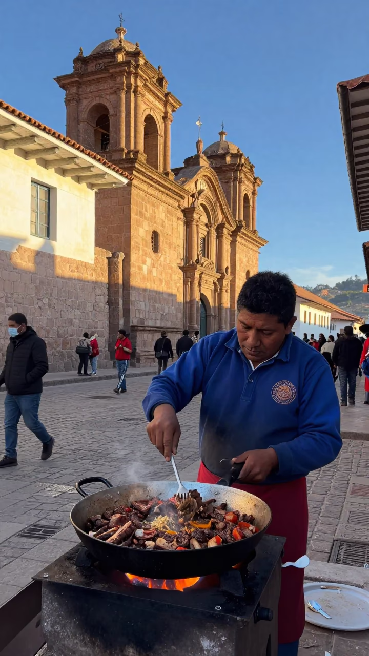 Lomo Saltado in Cusco at As First Light Reaches The Scene in in Cusco, Peru