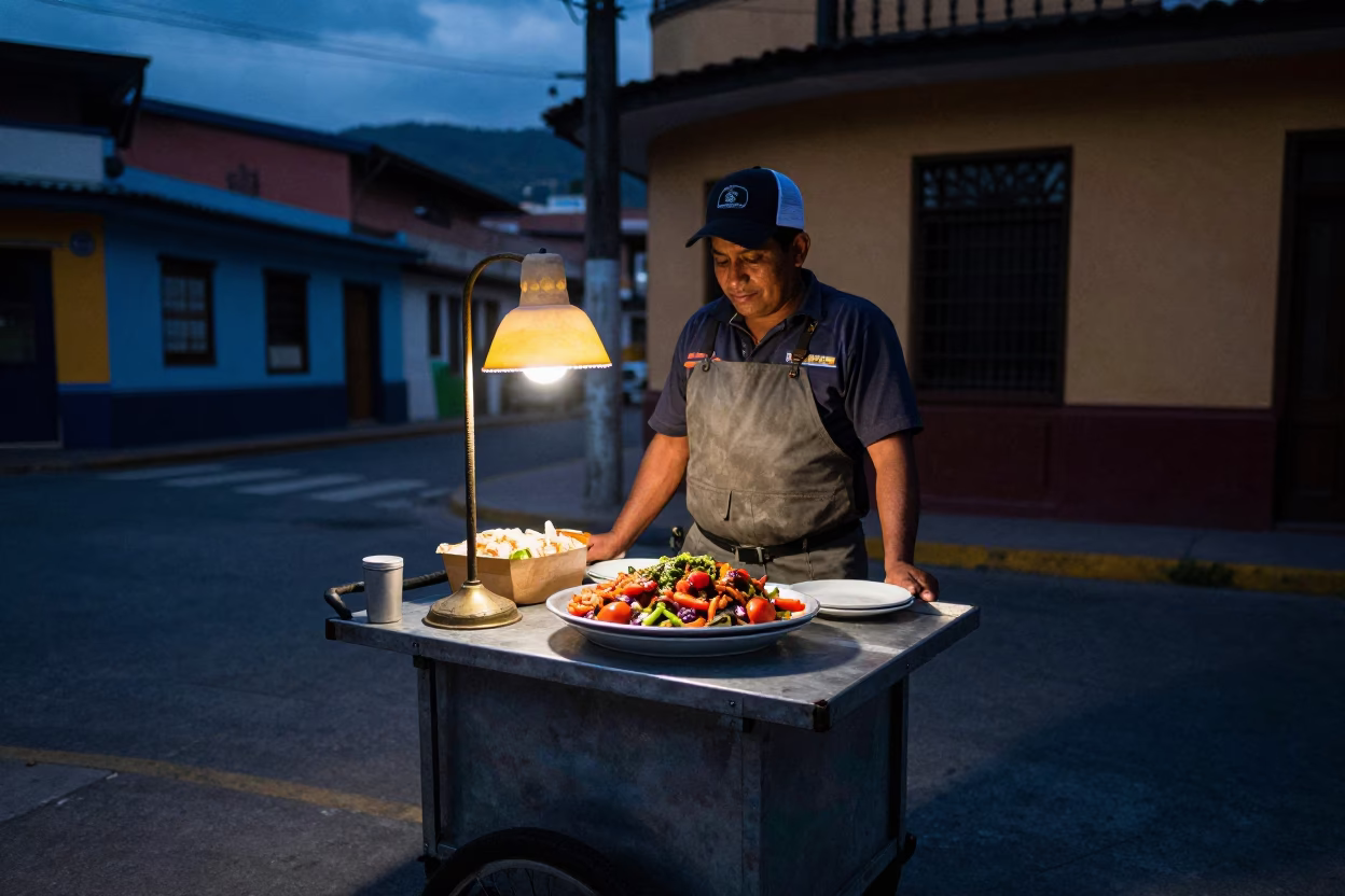 Lomo Saltado in Medellin at The Predawn Darkness Light in in Medellin, Colombia