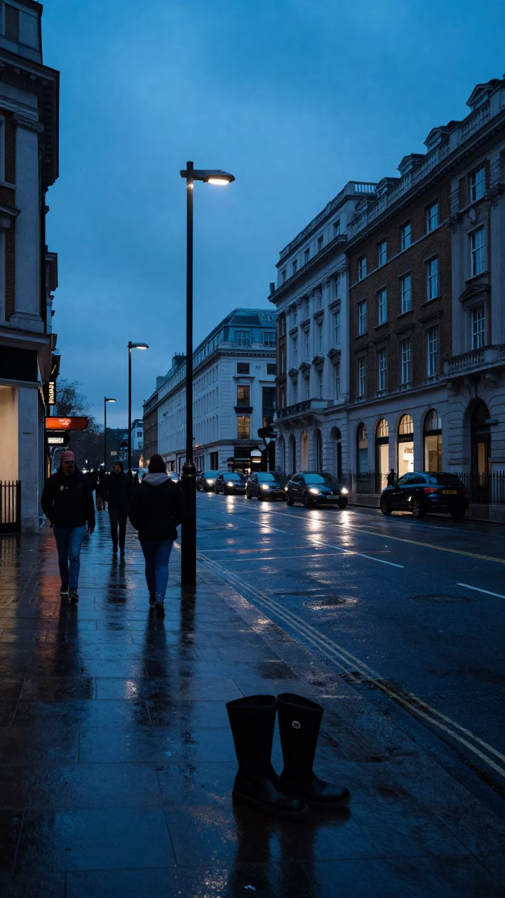 London Blue Hour Street Scene with Boot Scraper and Urban Architecture in in London, United Kingdom