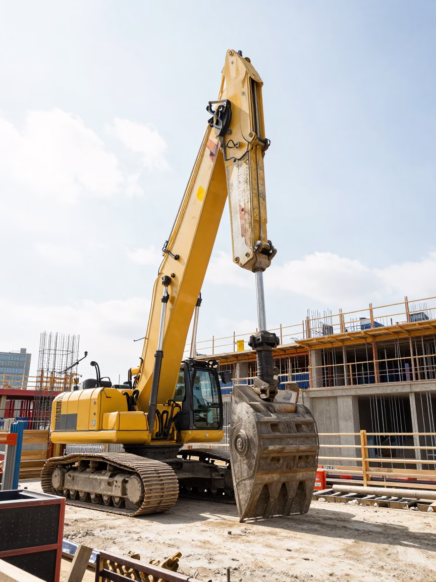 London Construction Site Midday Pile Driver Machinery Urban Development in in London, United Kingdom