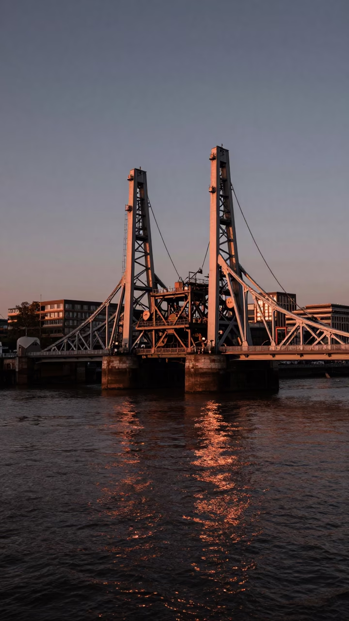 London Drawbridge Counterweight Tower at Copper-toned Light Before Dusk in in London, United Kingdom