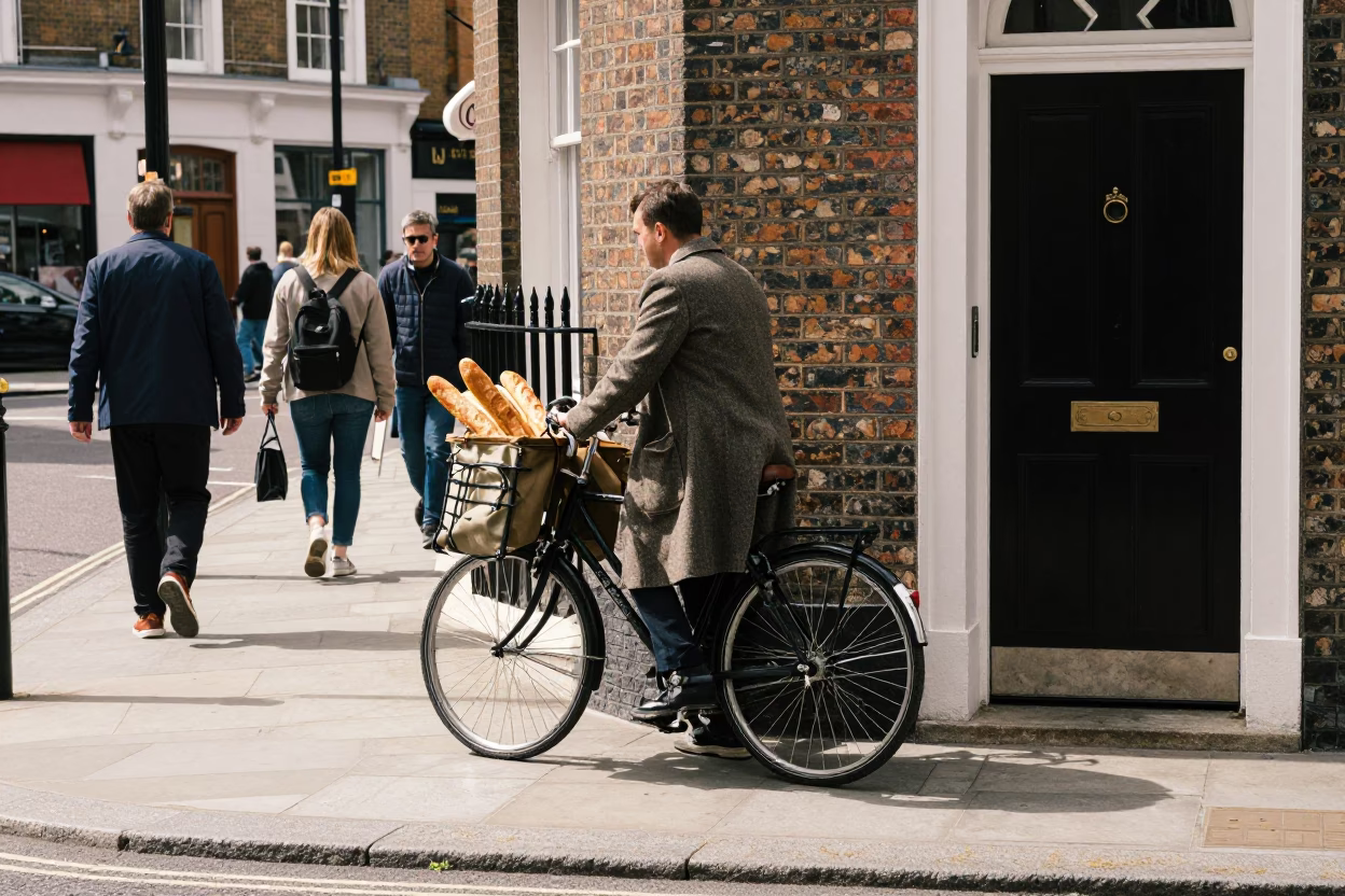 London Midday Street Scene with Bicycle Baguettes and Door Handle Detail in in London, United Kingdom