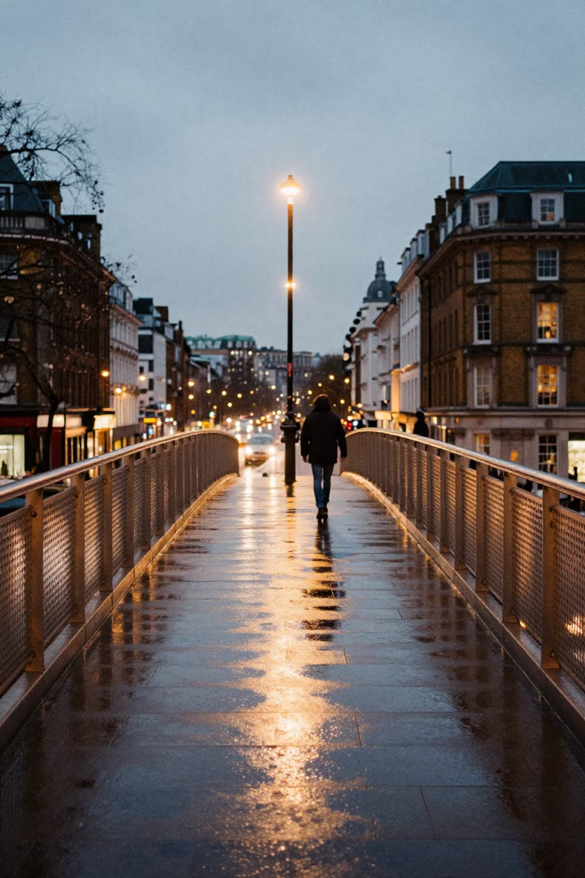 London Pedestrian Overpass at The Early Evening Light in in London, United Kingdom