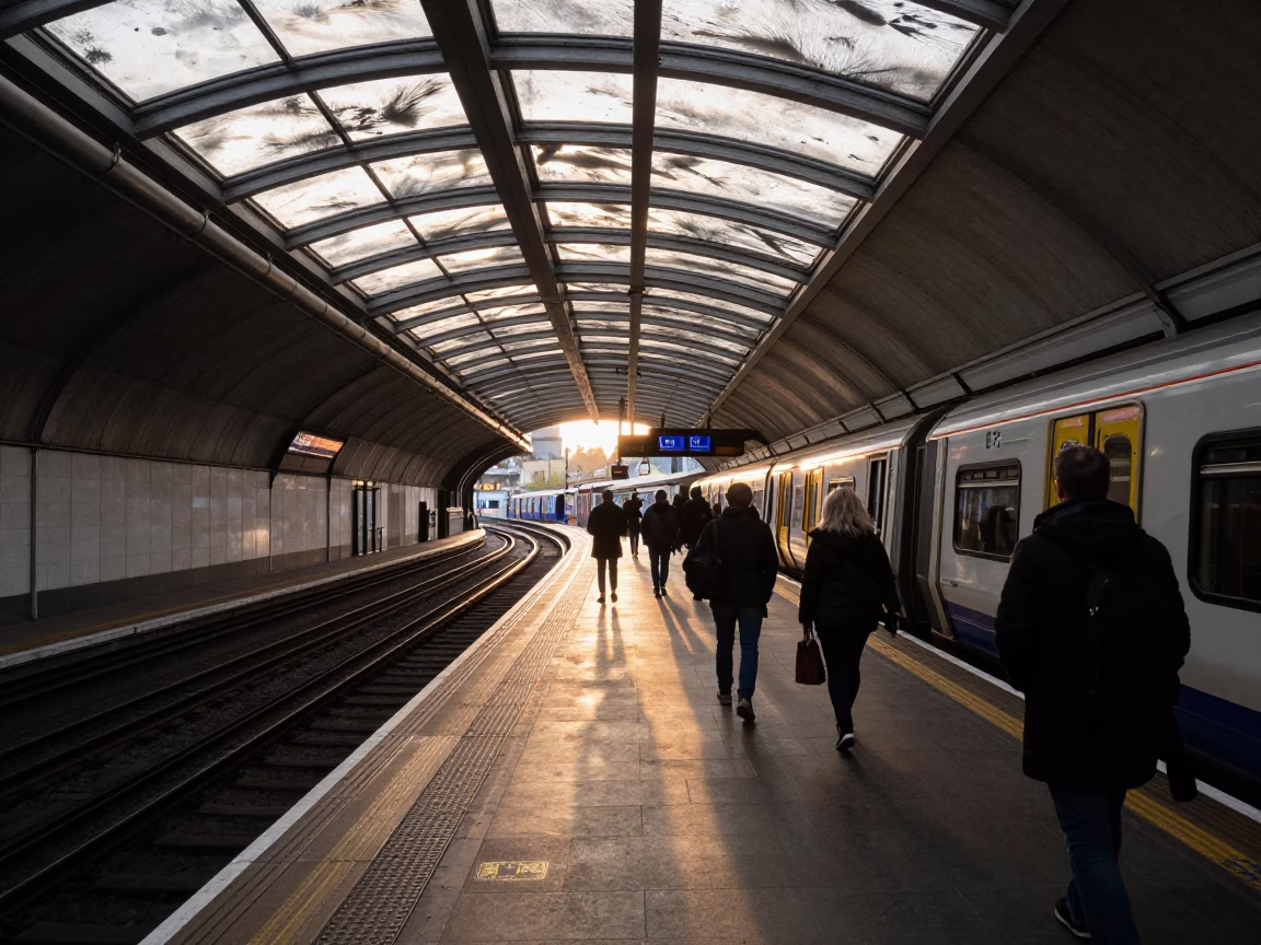 London Station Platform at First Light Of Dawn in in London, United Kingdom