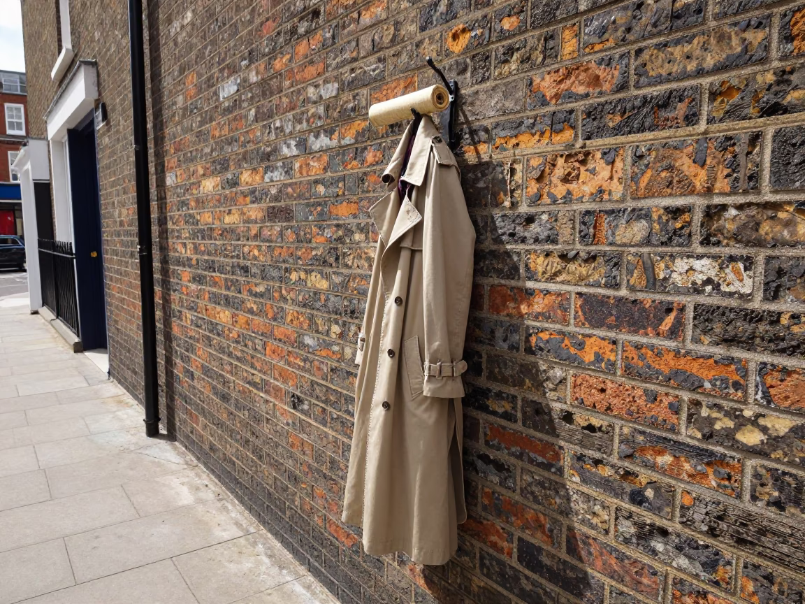 London Street Scene with Coat Hook and Rolling Pin at Noon in in London, United Kingdom