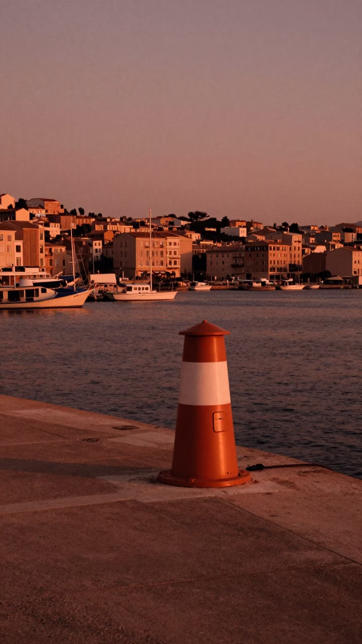 Lonely Beacon in Marseille at Copper-toned Light Before Dusk in in Marseille, France