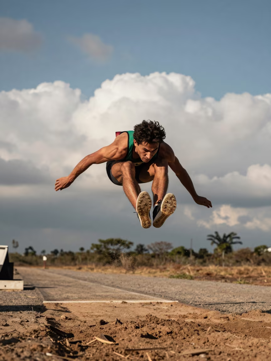 Long Jumper Mid-Air Pucallpa Dry Season in at a roadside stop near Pucallpa