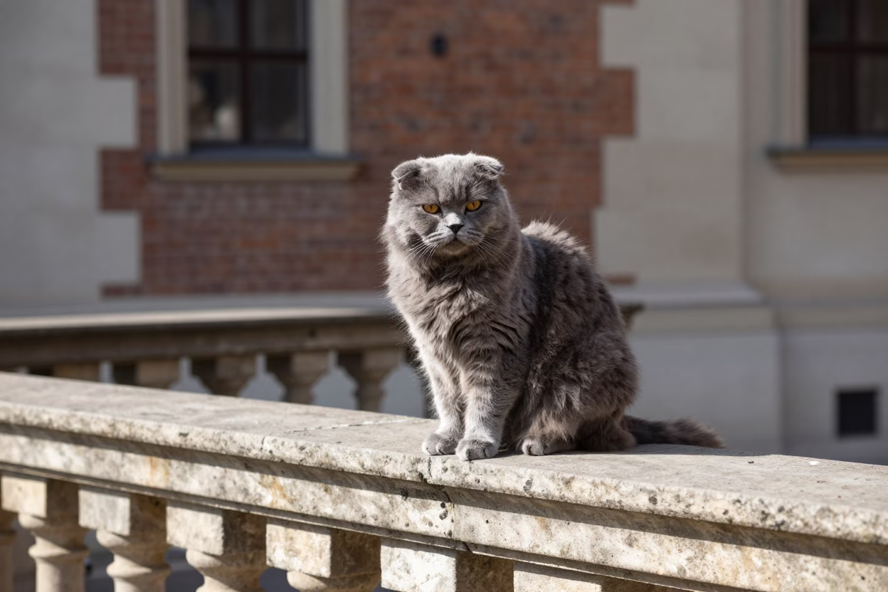 Longhair Cat in Krakow at The Flat Glare Of Noon Light in in Krakow, Poland