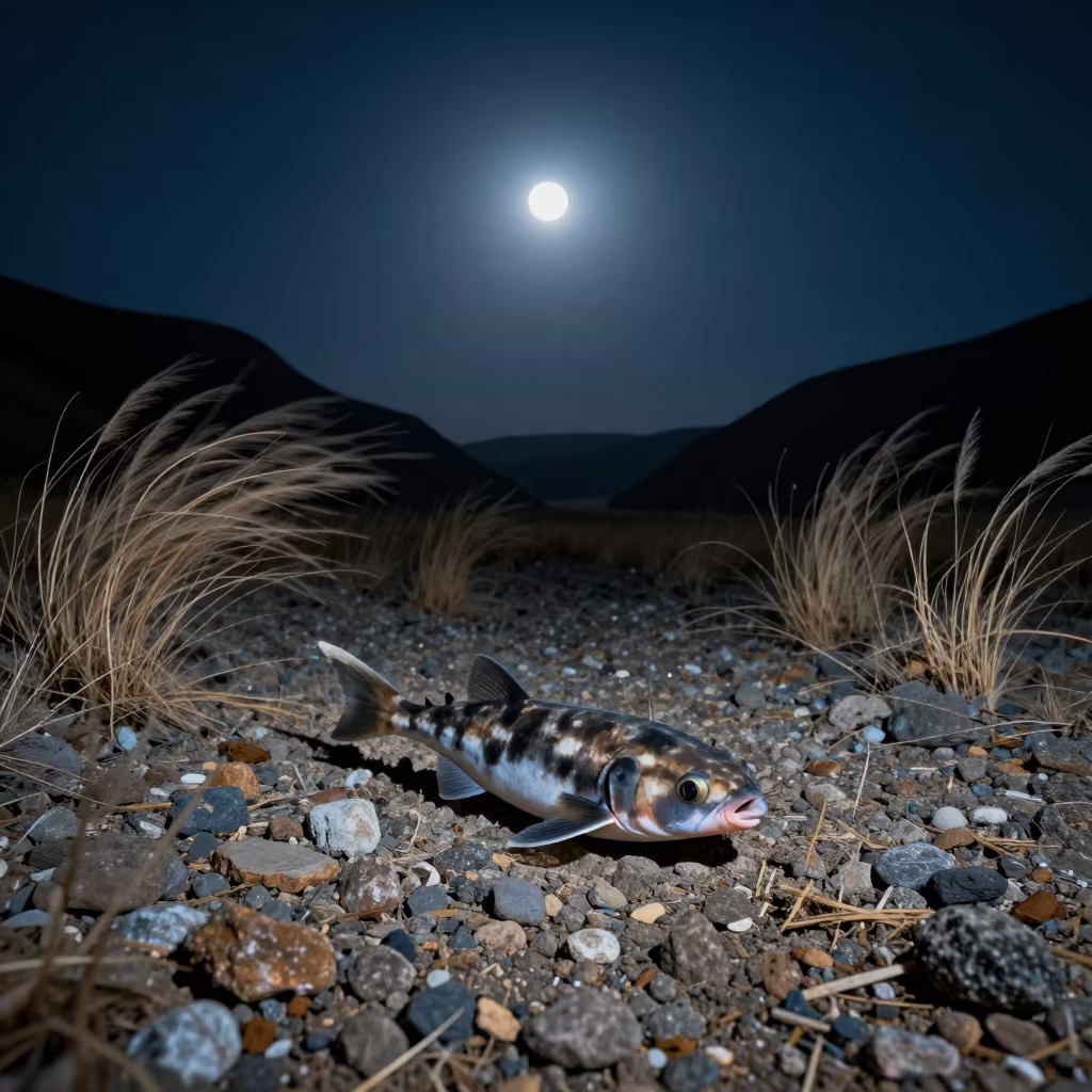 Longhorn Cowfish Over Kazakhstan Valley Night in across a wide valley floor in Kazakhstan