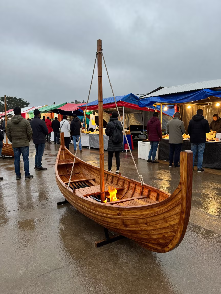 Longship fire festival at night market Gweru in at a night market near Gweru