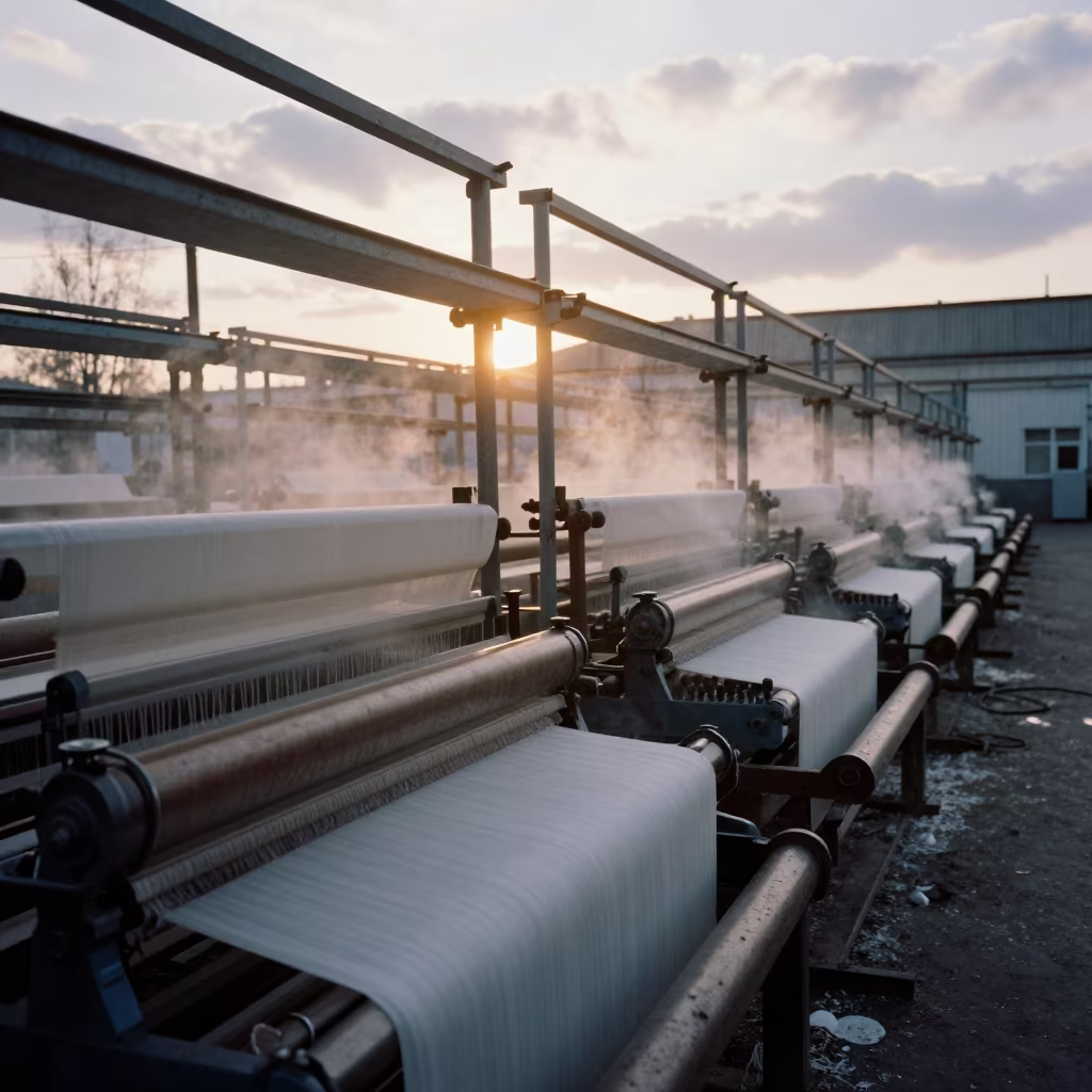 Loom Row in Dawn Light at Kyiv Rail Yard in at a rail yard near Kyiv