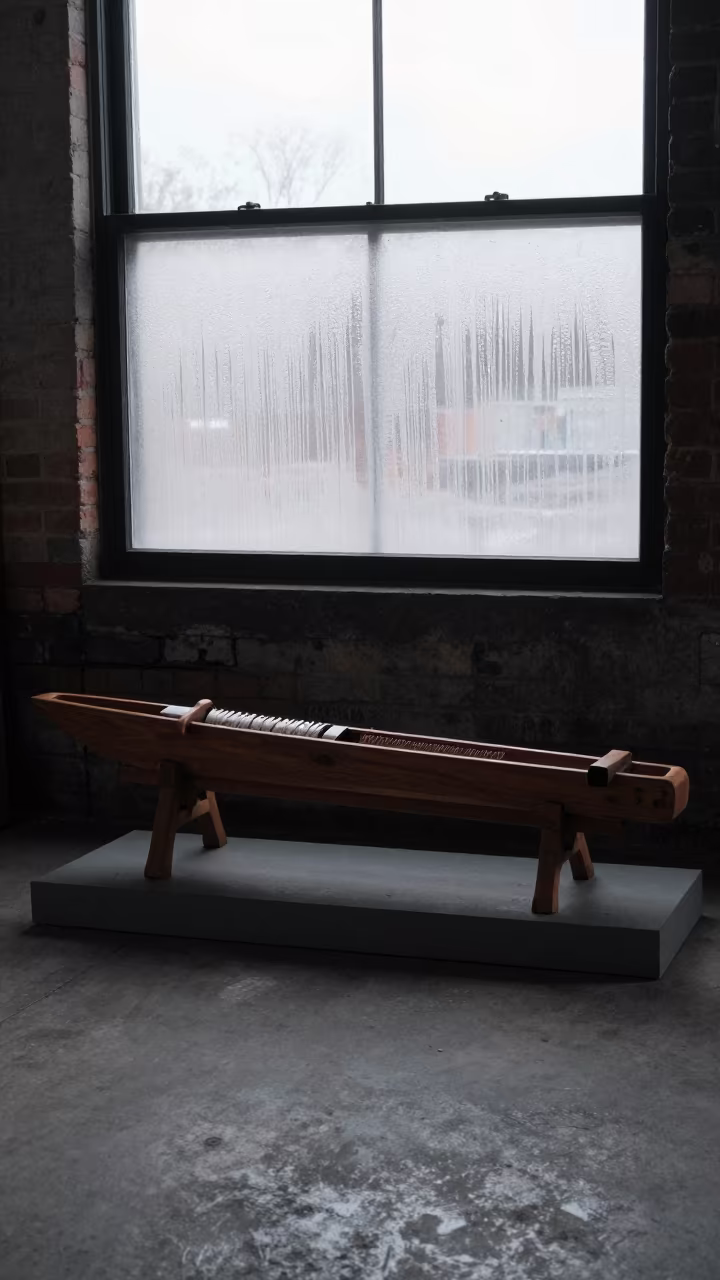 Loom Shuttle on Museum Plinth Winter Dawn in on a museum plinth in Warehouse District, New Orleans