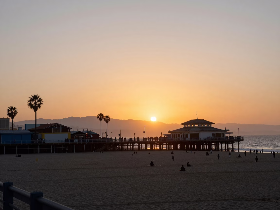 Los Angeles Beach Boardwalk at As The Sun Drops Toward The Horizon in in Los Angeles, California, United States