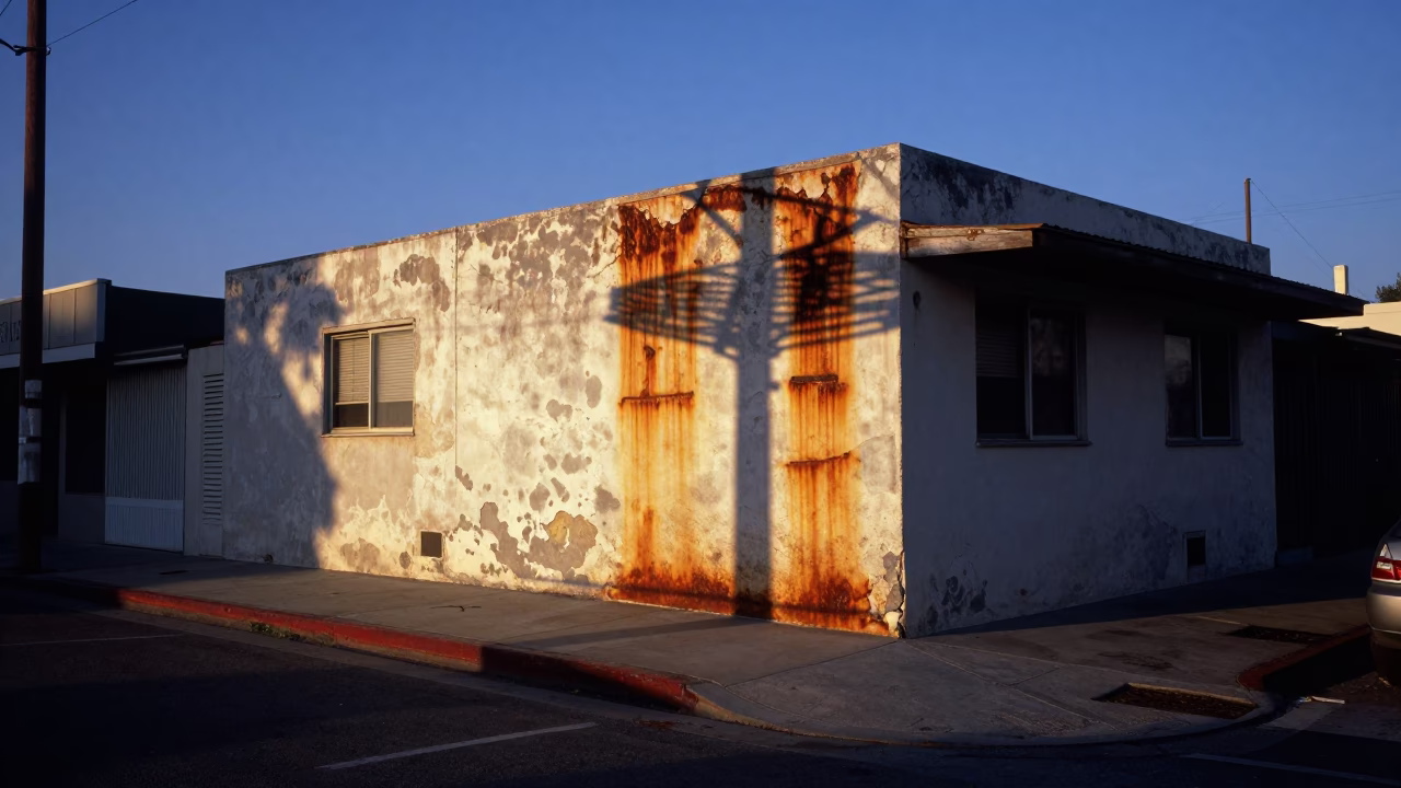 Los Angeles Blue Hour Street Scene with Rust and Wicker Shadows in in Los Angeles, California, United States