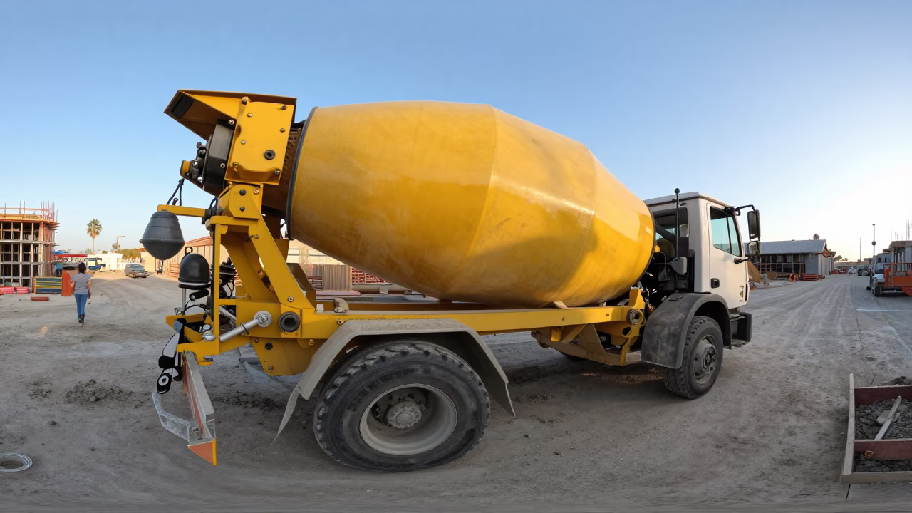 Los Angeles Construction Site Cement Mixer Late Morning Sunlight Realistic Street Photography in in Los Angeles, California, United States