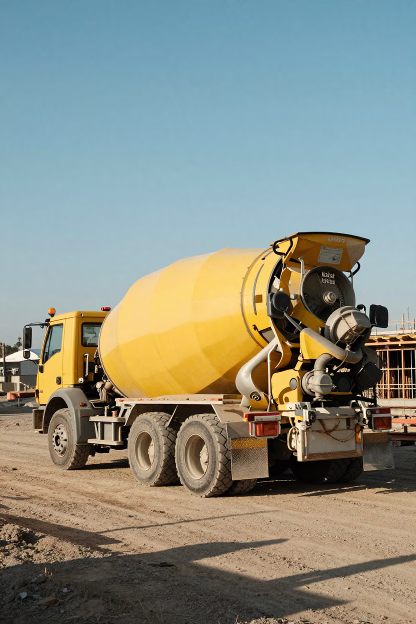 Los Angeles Construction Site with Cement Mixer in Clear Late Afternoon Light in in Los Angeles, California, United States