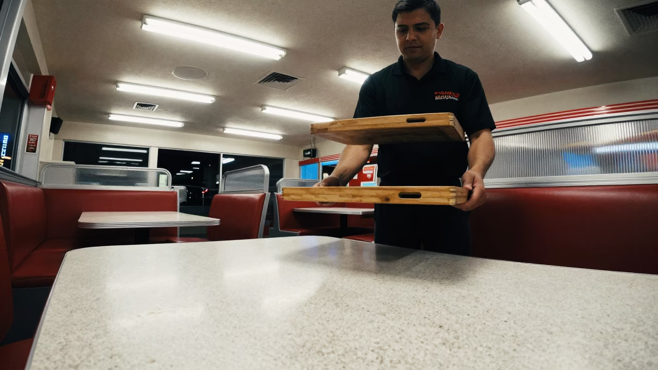 Los Angeles Diner Scene at Late At Night Light in in Los Angeles, California, United States