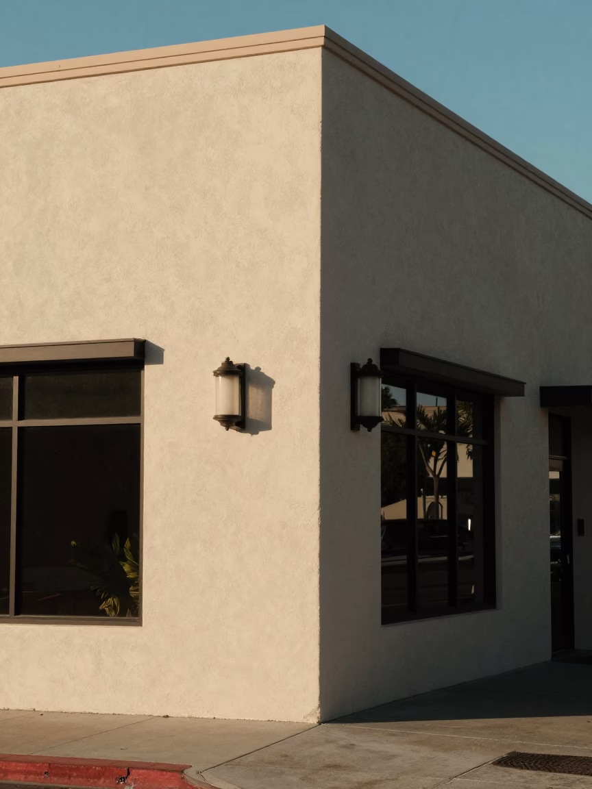 Los Angeles Early Afternoon Street Scene with Wall Sconce and Urban Details in in Los Angeles, California, United States