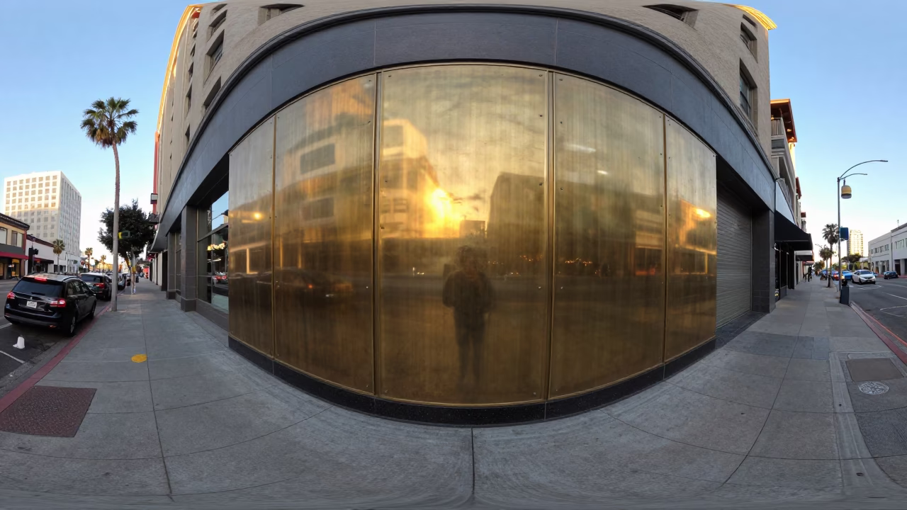 Los Angeles Early Evening Street Scene with Brass Wall and Recorder Near Downtown in in Los Angeles, California, United States