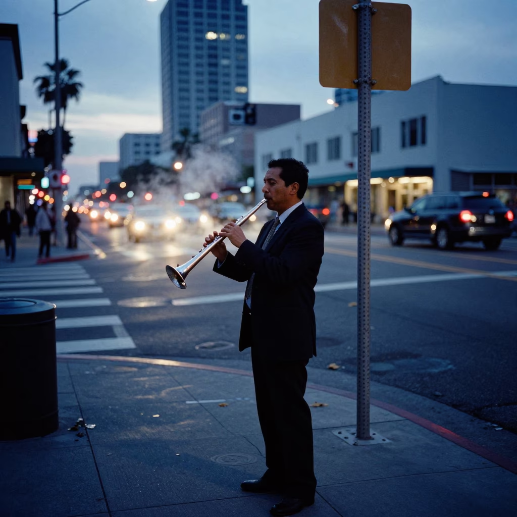 Los Angeles Evening Street Scene with Recorder and Steam Haze in in Los Angeles, California, United States