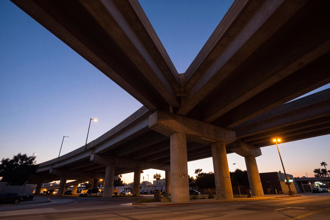 Los Angeles Flyover Stack at Blue Hour in in Los Angeles, California, United States