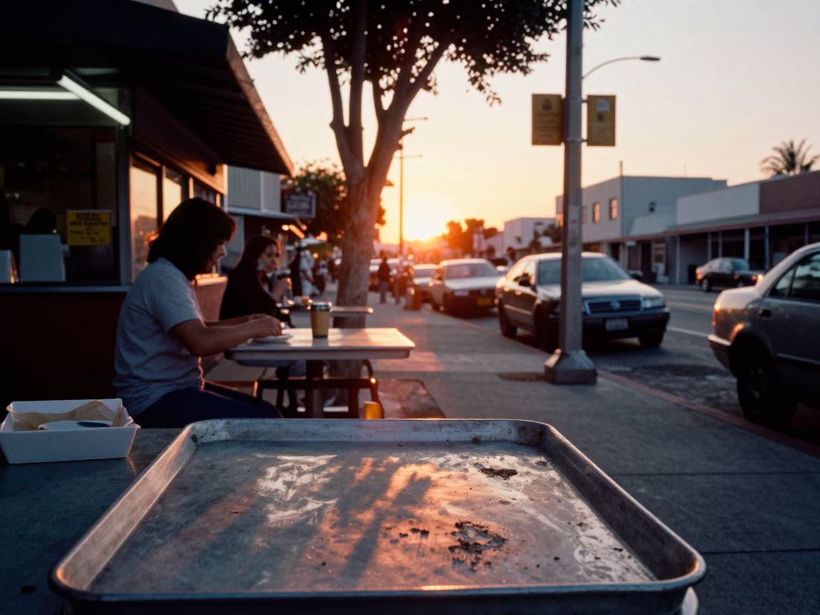 Los Angeles Food Scene at As The Sun Drops Toward The Horizon in in Los Angeles, California, United States