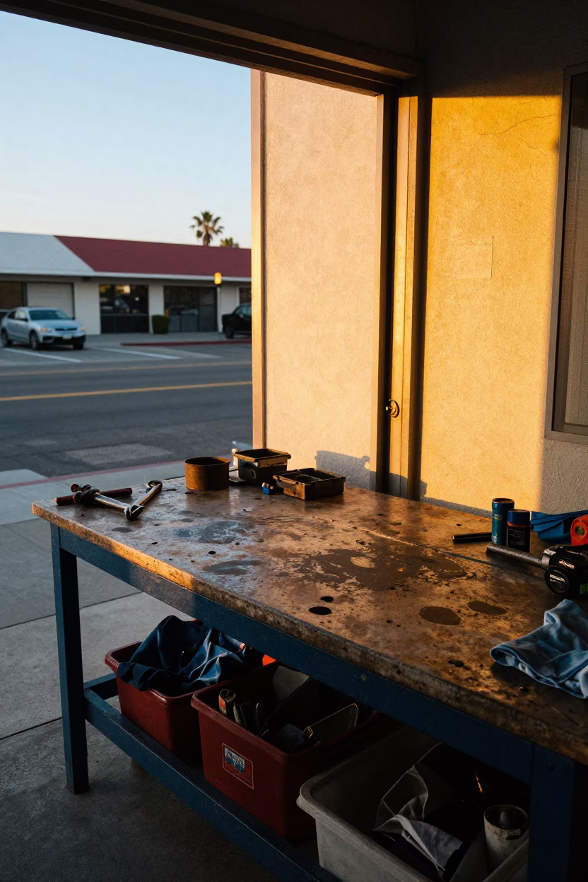 Los Angeles Grease-stained Workbench in in Los Angeles, California, United States