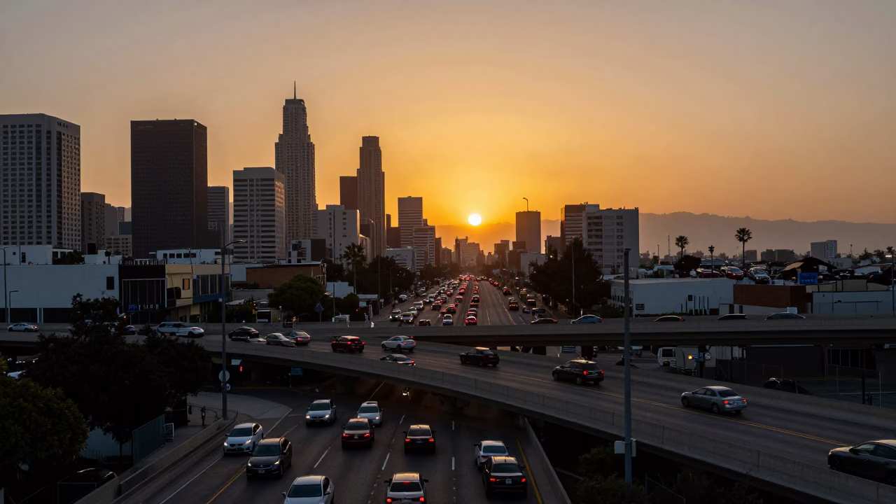 Los Angeles Hour Sunset at As The Sun Drops Toward The Horizon in in Los Angeles, California, United States