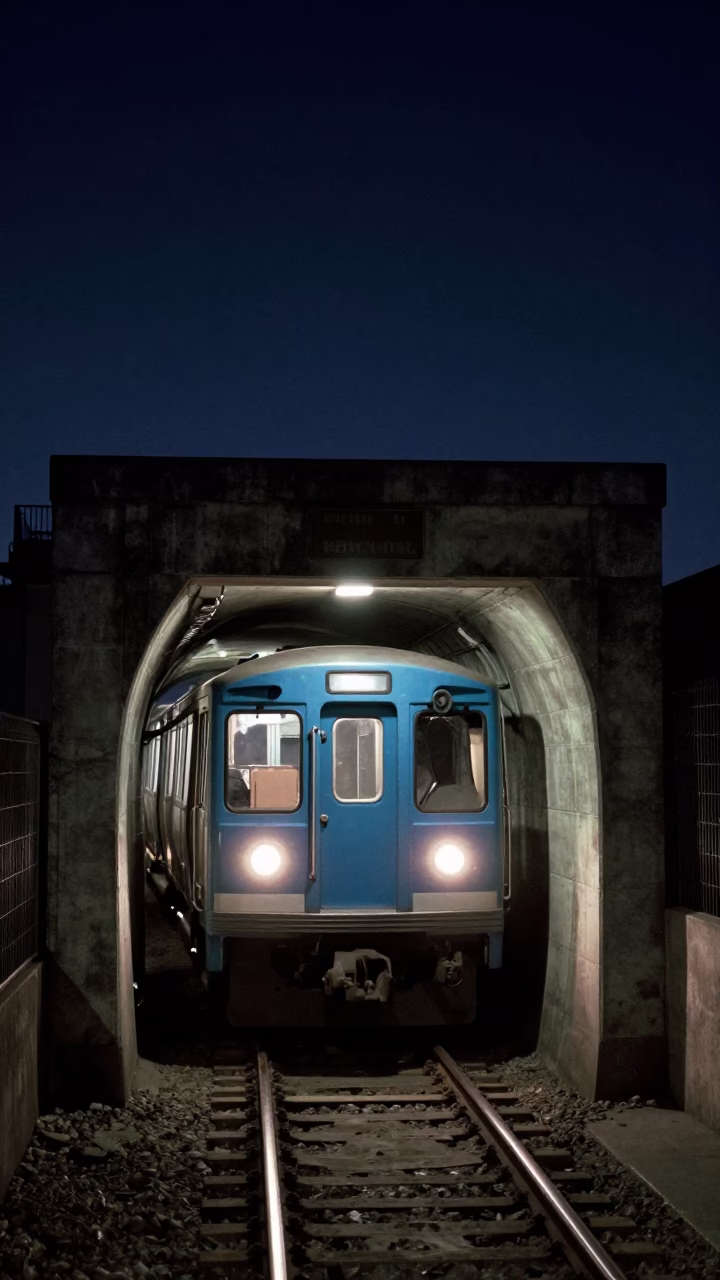 Los Angeles Metro Train Emerging from Tunnel into Night Sky in in Los Angeles, California, United States