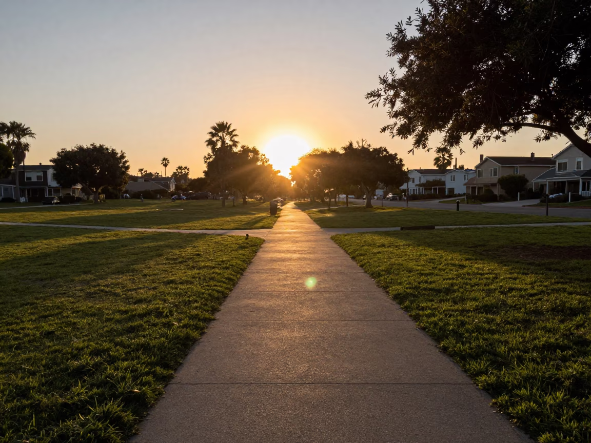 Los Angeles Neighborhood Park at As The Sun Drops Toward The Horizon in in Los Angeles, California, United States