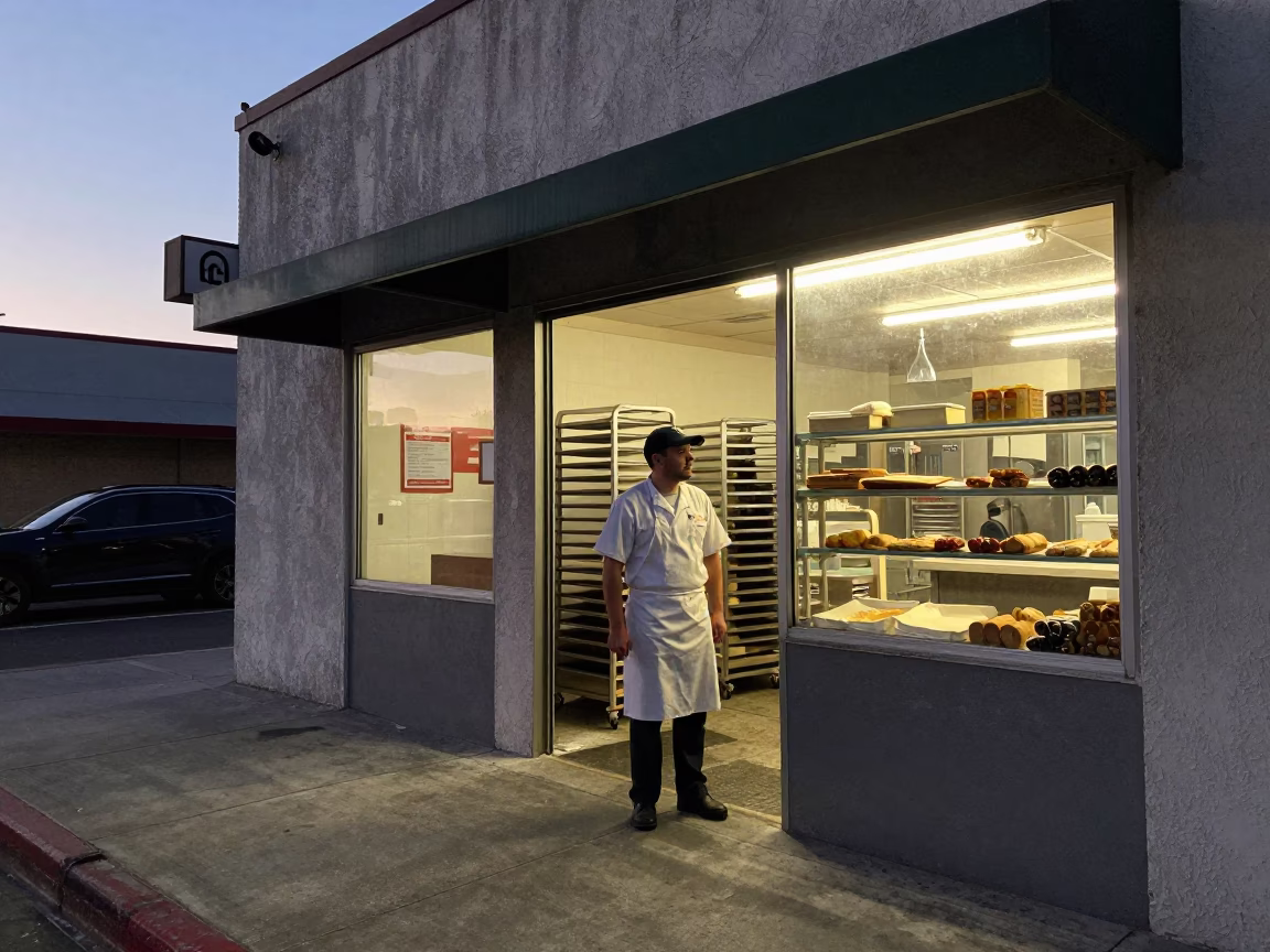 Los Angeles Night-Shift Baker at The Still Hours Before Dawn Light in in Los Angeles, California, United States