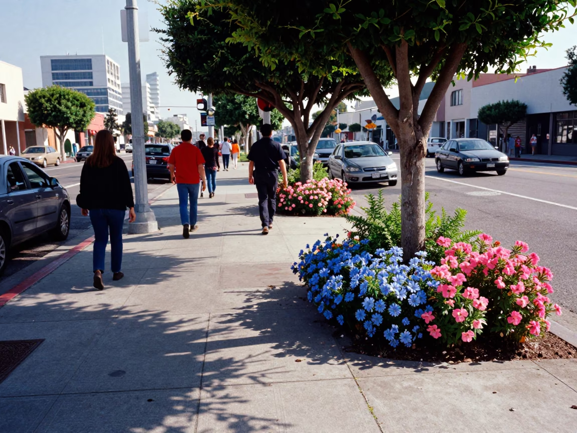 Los Angeles Sidewalk Scene at The Late Morning Light in in Los Angeles, California, United States