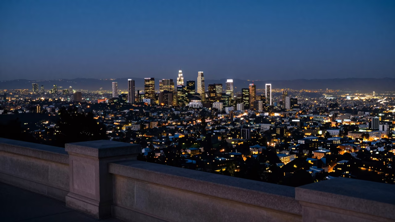 Los Angeles Skyline From Griffith Park Observatory Hill in in Los Angeles, California, United States