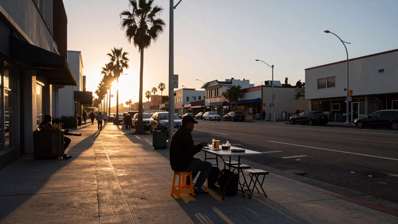 Los Angeles Street Scene at The Early Evening Light in in Los Angeles, California, United States