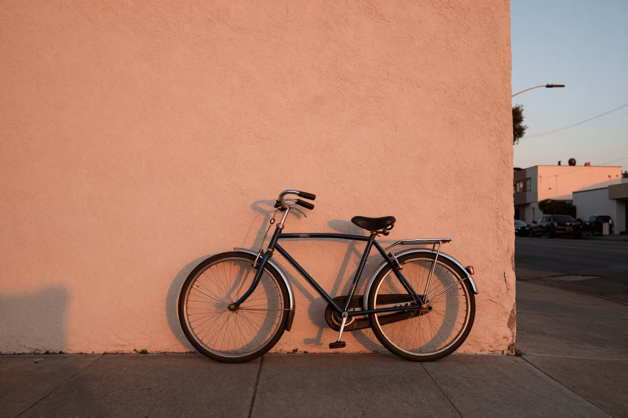 Los Angeles Vintage Bicycle at As The Sun Drops Toward The Horizon in in Los Angeles, California, United States