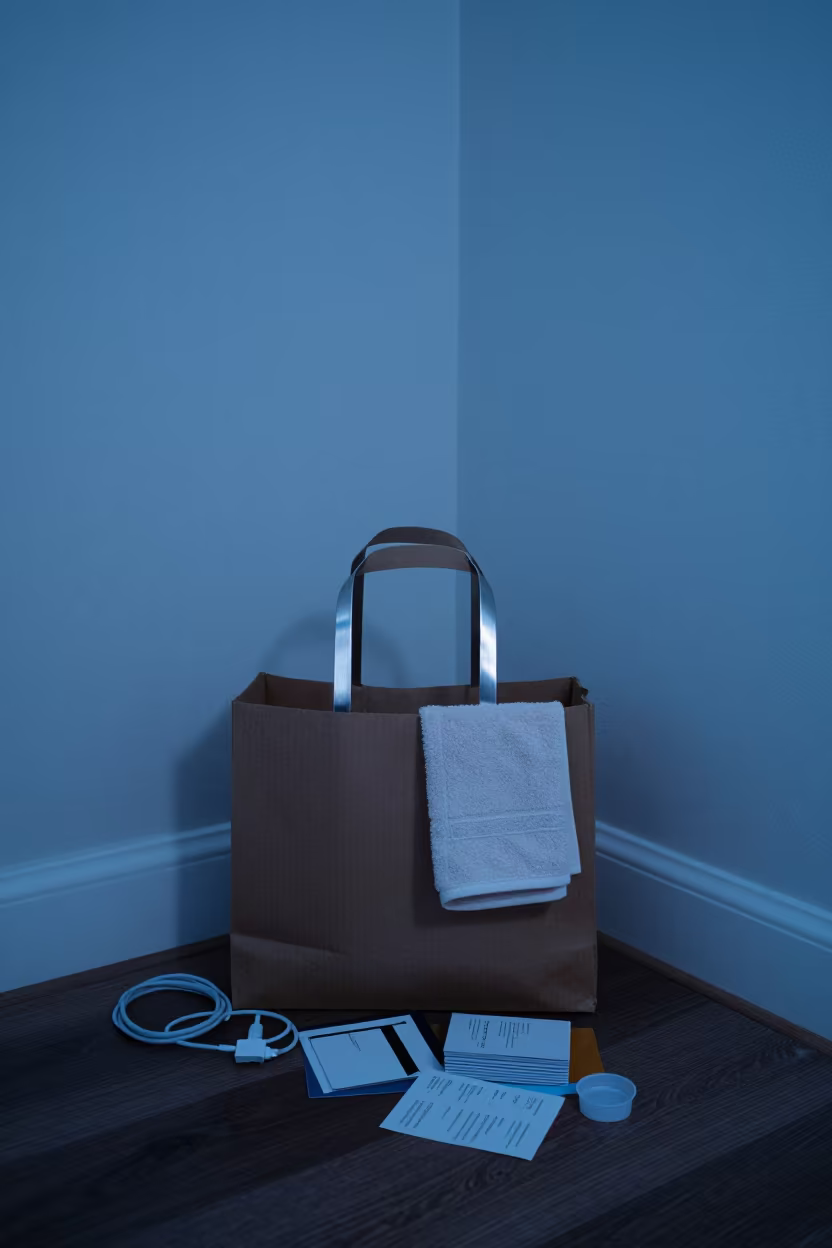 Lost Charger Tote in Breakfast Room Twilight in inside a breakfast room before opening in Thunder Bay