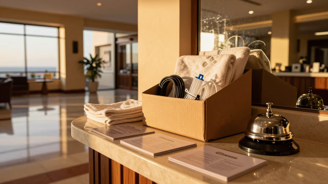 Lost Found Cable Tote Santa Marta Lobby in inside a hotel lobby in Santa Marta