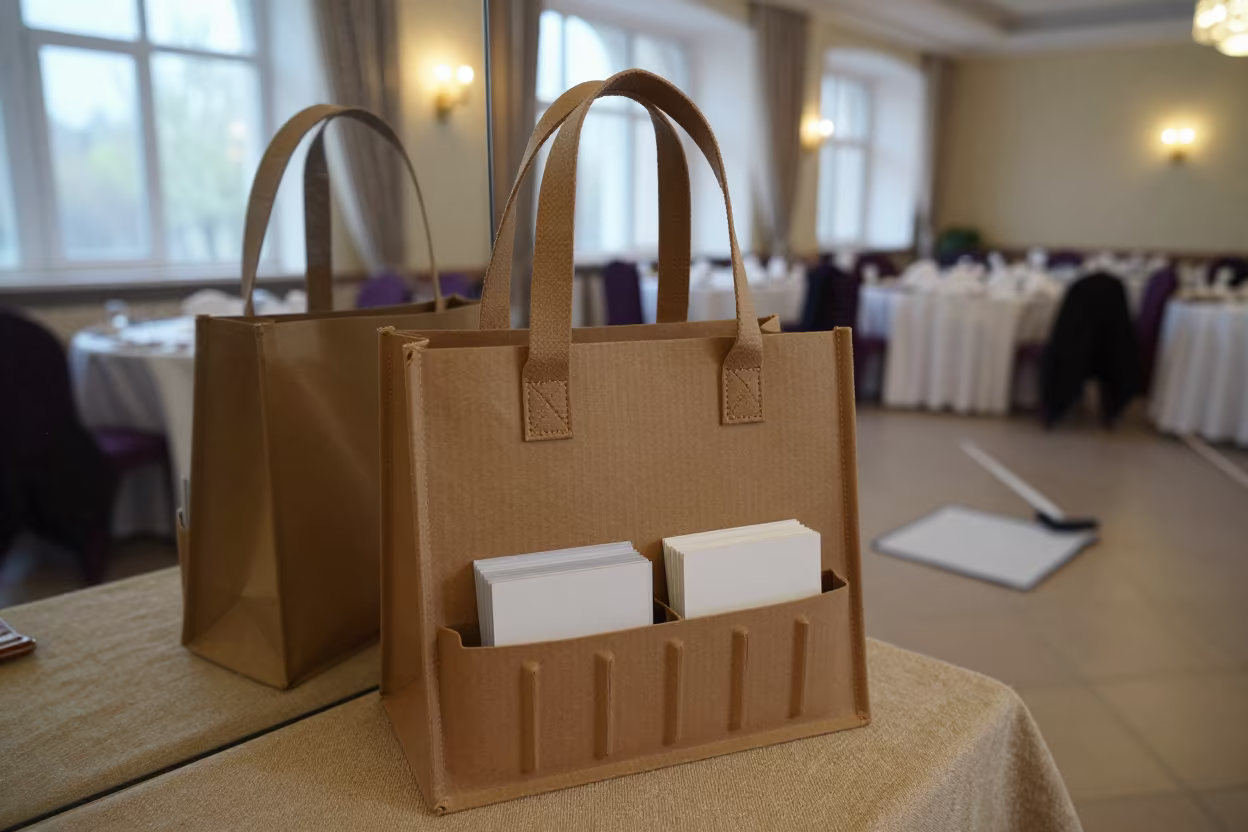 Lost and Found Charger Cable Tote in Banquet Hall in inside a banquet hall before service near Taldyqorğan