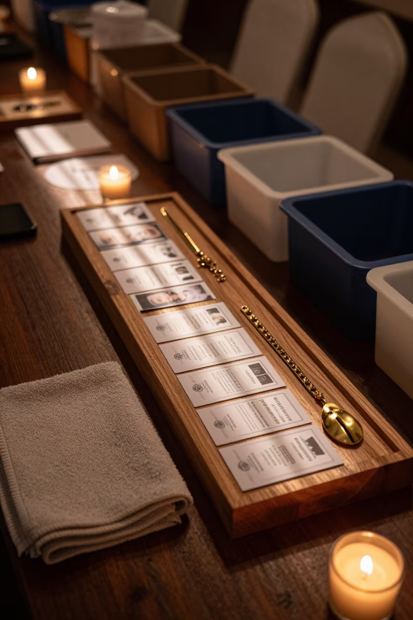Lost Jewelry Pouch Board in Banquet Hall in inside a banquet hall before service in Astana