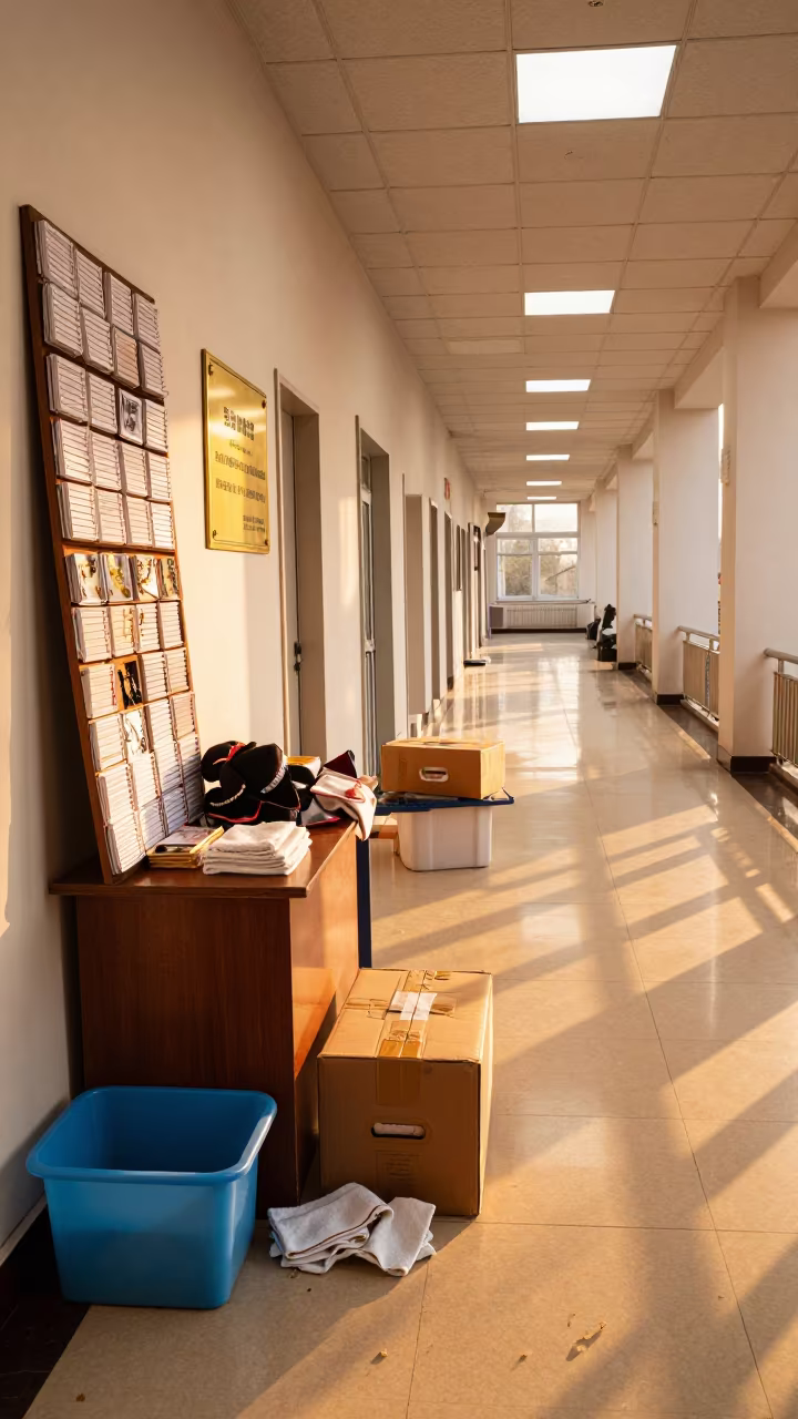Lost Jewelry Pouch Board in Pyongyang Corridor in in a quiet guest corridor near Pyongyang