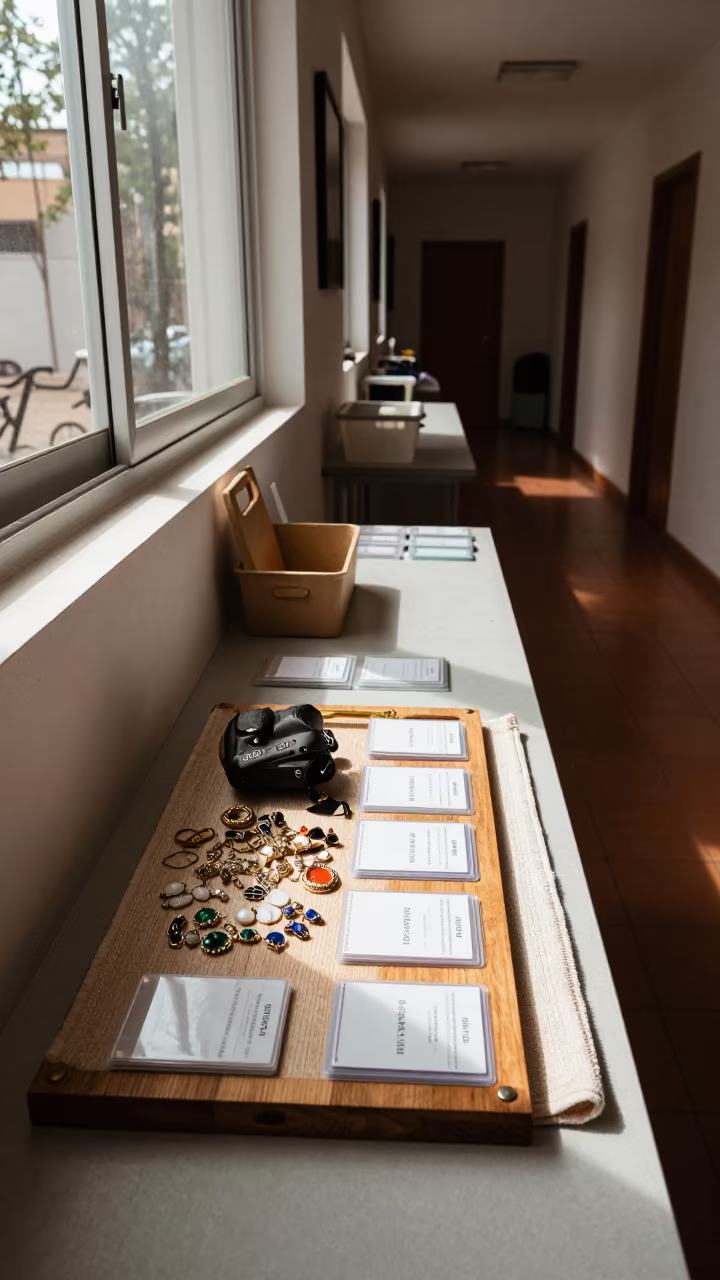 Lost Jewelry Pouch Board on Service Desk in in a quiet guest corridor near Godoy Cruz