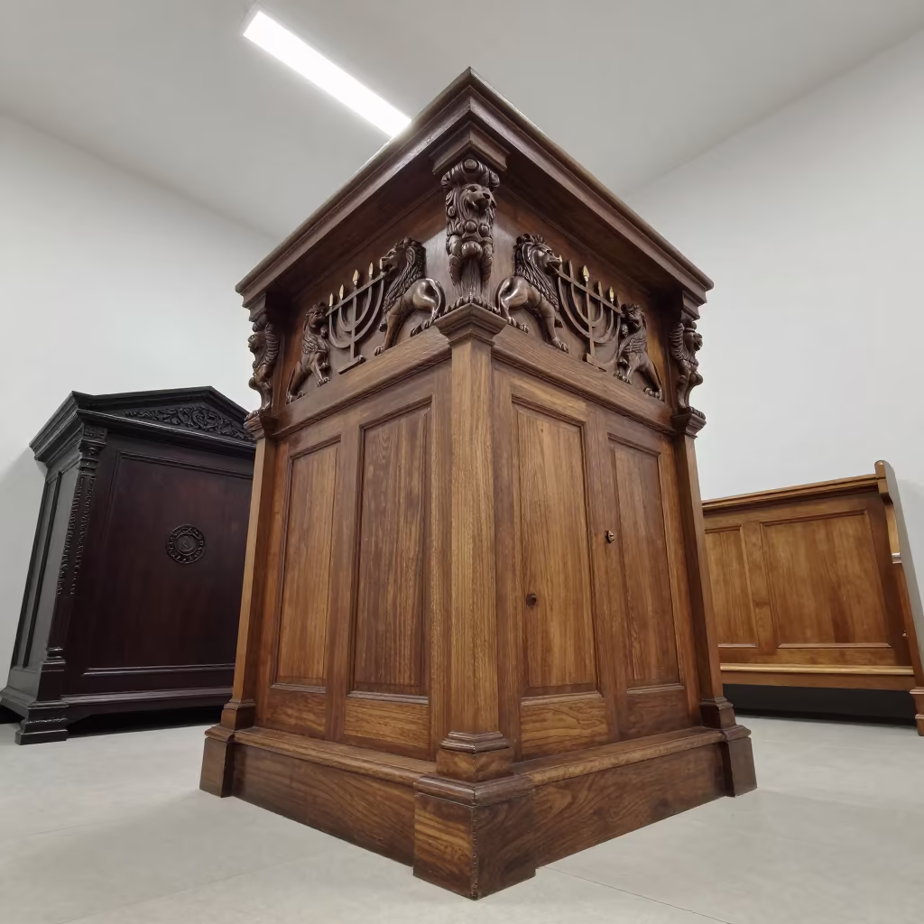 Low Angle View of Carved Wooden Torah Ark in beside a carved Torah ark in Inverness