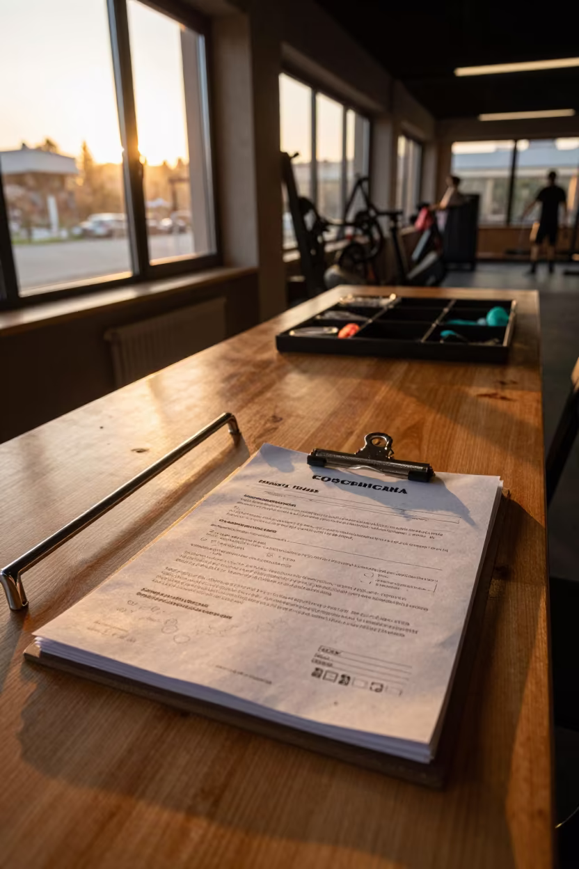 Low Angle Gym Clipboard Desk Morning Light in at a gym check-in desk in Kütahya
