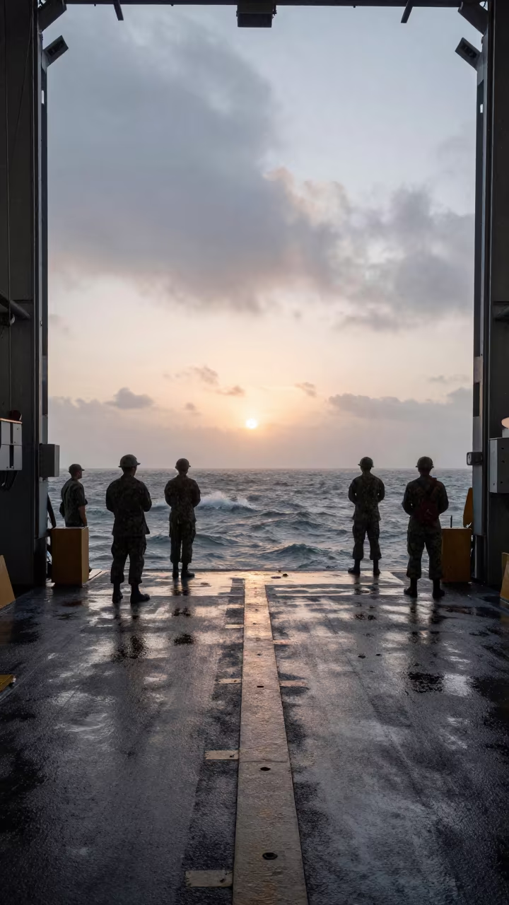 Low Angle Naval Hangar Threshold Morning Wind Salvador in on a naval deck in rough wind in Salvador