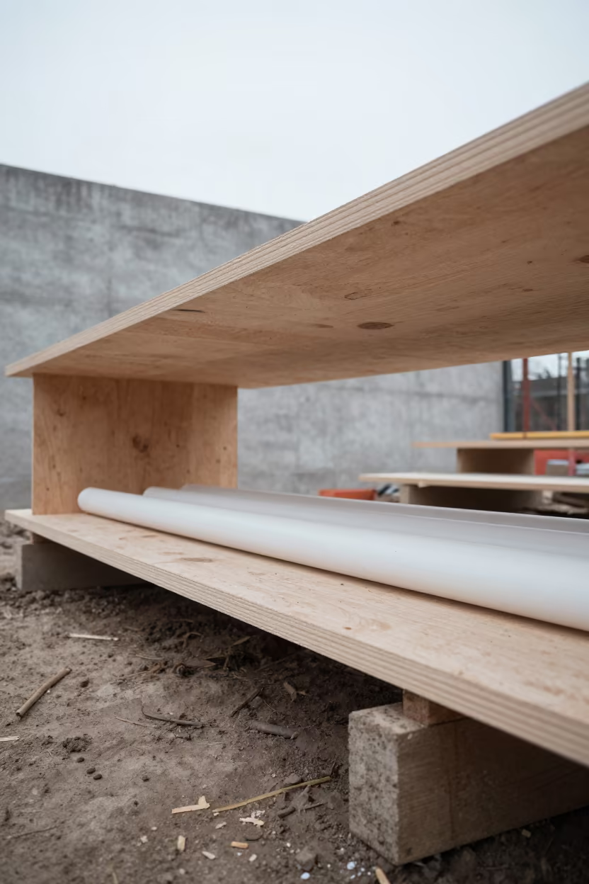 Low Angle Permit Tube Shelf Concrete Site in at a muddy site access road in Lombardy