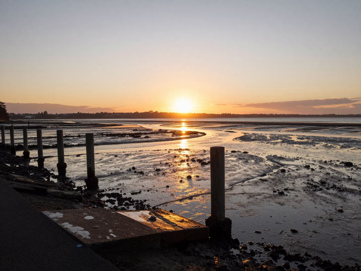Low Tide in Auckland at Golden Hour in in Auckland, New Zealand