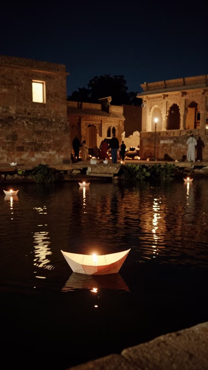 Loy Krathong Lantern on Aïn Beïda River at Night in in a temple courtyard in Aïn Beïda