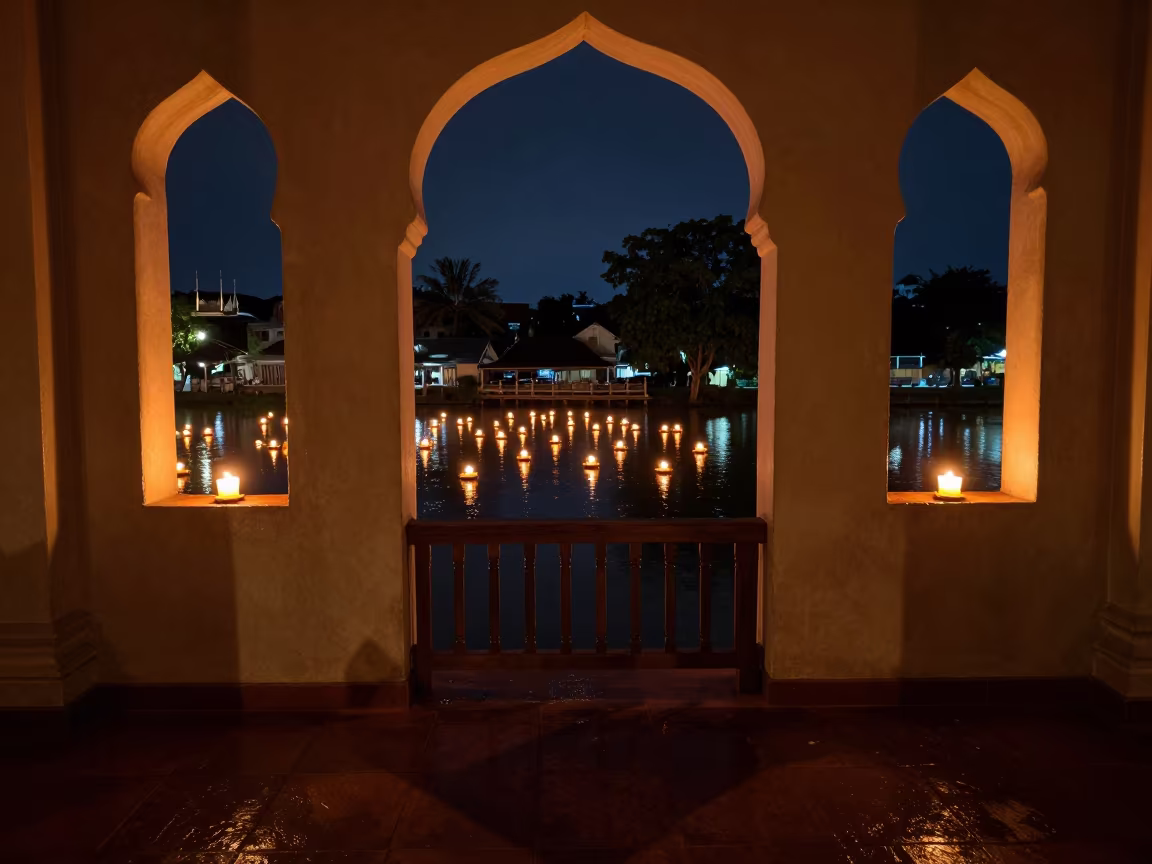 Loy Krathong Lantern on Night River in Cebu Temple in in a temple courtyard in Cebu
